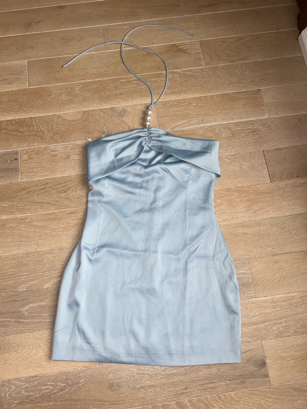 Peppermayo Pale Blue Pearl-Detail Strapless Mini Dress ( Cecelia Mini Dress)